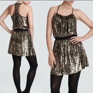 PARKER BLACK RACERBACK SEQUIN SILK HOLIDAY NYE COCKTAIL PARTY DRESS